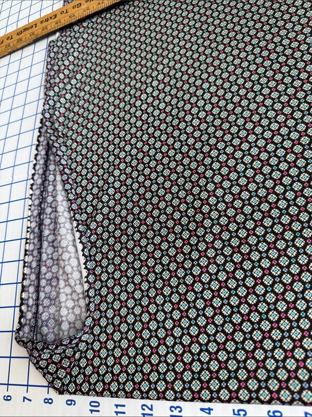 Vintage 70s 80s Geometric Polyester Knit Fabric Black Turquoise 2.5 Yards